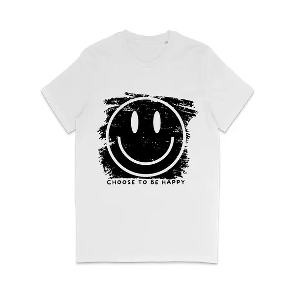 Stanley/Stella Wit Dames En Heren T Shirt - Grappige Smiley Print Choose To Be Happy Quote - Maat Xxl thumbnail
