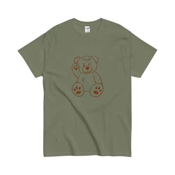 Gildan Grappig Tshirt Met Zwaaiende Beer Lijntekening - Dames En Heren T Shirt - Khaki Groen - M thumbnail