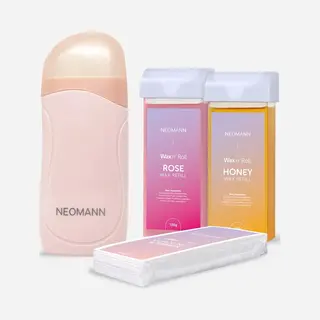 Neomann Wax N' Roll Portable Waxing Set - Wax Roller 2x Cartridges Met Roos Wax En Honing Wax Refill Voor Vakantie En Op Reis - Wax Kit Met 50 Wax