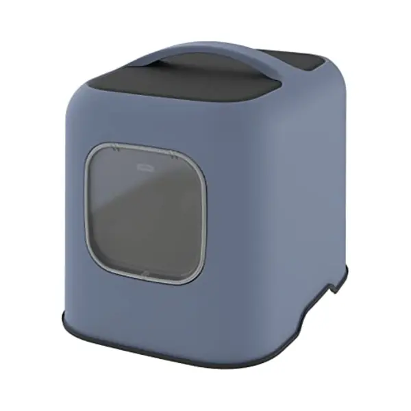 Rotho MyPet Biala Cat Litter Tray With Cover And Scoop, Plastic (Pp Recycled), Blue/Anthracite, (51.0 X 39.5 X 44.3 Cm) thumbnail