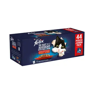 Felix So Gut Wie Es Aussieht Geschmacksvielfalt Vom Land In Gelee Katzennassfutter, 44er Pack (44 X 85g)