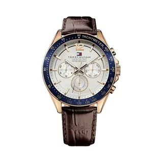 Tommy Hilfiger Luke 1791118 Men's Multi-Function Watch – 46mm Rose Gold Case White Dial Brown Leather Strap