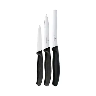 Victorinox Swiss Classic Küchenmesser Set, 3teilig, Gemüse-, Tomaten- Und Frühstücksmesser, Rostfreier Stahl, Schwarz
