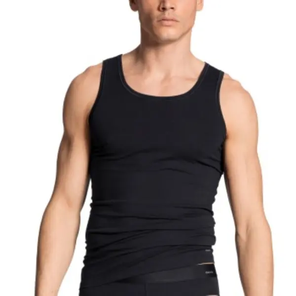 Calida Herren Tanktop Schwarz Reine Baumwolle Unifarben thumbnail