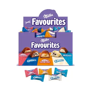 Milka Favourites Chocolade Pralines Mix - 5 Smaken - Cheesecake, Oreo Melk/wit, Toffee & Nut, Milkini - 108 Chocolaatjes - 1KG - Kantoor En Uitdeel