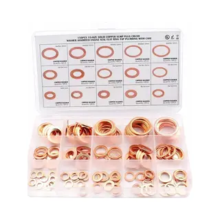 150 Stuks - Koperring - Pakking - Sluitringen - Pakking Assortiment Kit - Met Assortimentsbox - M5, M6, M8, M10, M12, M14, M16, M18, M20, M22 - Platte