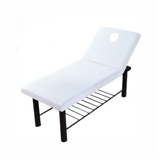 Massagetafelhoes Met Gezichtsgat - Platte Massagetafelhoes - Polyester - Wit - Massagetafelhoes - Elastische Koordrand, Antislipontwerp - Passend