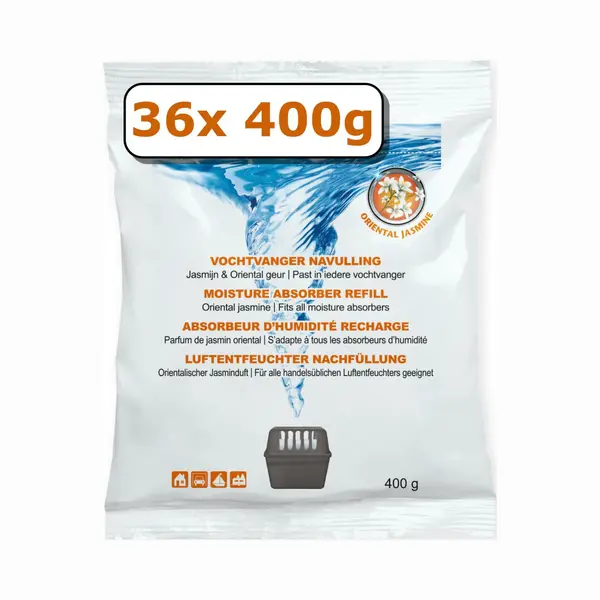 Vochtvanger Navulling - 36 Stuks - 400 Gram - Jasmijn - Universeel - Voor Vochtopnemers Vanaf 400 Gram thumbnail