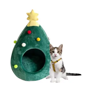 Winterkerstkattenbed - Kerstboom Kattenbedhuis - Warm Vakantiebed Voor Huisdieren - Draagbaar Binnenkattenbed Kerstbedgrot - 48x40x40cm - Geschikt