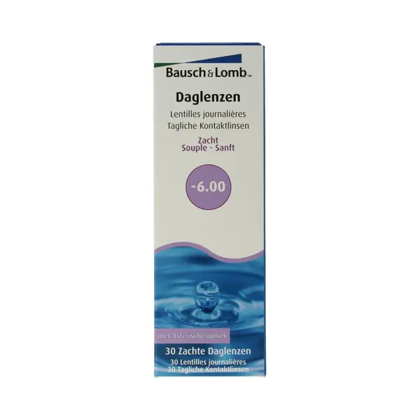 Bausch + Lomb SofLens Daily Disposable Tageslinsen, Sphärische Kontaktlinsen, Weich, 30 Stück Bc 8.6 Mm / Dia 14.2 / -6.00 Dioptrien thumbnail