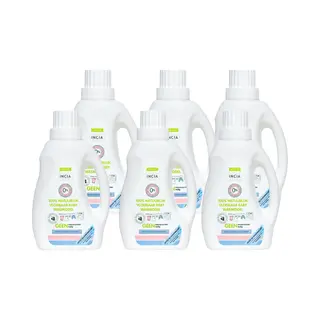 Incia 100% Natuurlijke Vloeibaar Wasmiddel Jaarbox - 6x 750 Ml - Parfumvrij - Geschikt Voor Alle Was - Vegan - 150 Wasbeurten