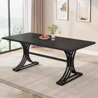 Tribesigns Keukentafel - Eettafel - 159 X 80 X 75 Cm - Eetkamertafel Met Stevige Metalen Poten Voor 6-8 Personen - Modern Design - Vintage - Zwart