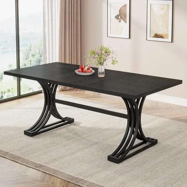Tribesigns Keukentafel - Eettafel - 159 X 80 X 75 Cm - Eetkamertafel Met Stevige Metalen Poten Voor 6-8 Personen - Modern Design - Vintage - Zwart thumbnail