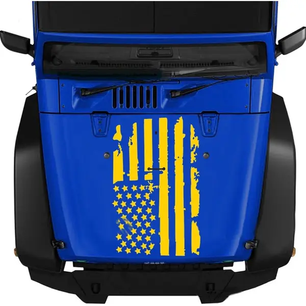 Amerikaanse Vlag Auto Motorkap Streep Sticker- Vinyl Auto Sticker Bumper Sticker- Waterdichte Auto Tuning Sticker- 90x51cm Geel thumbnail