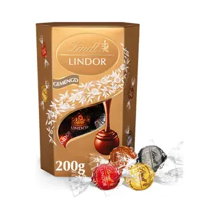 Lindt Lindor Gemengde Chocolade Bonbons 200 Gram - Melk, Wit, Puur En Hazelnoot Chocolade Bonbons - 16 Bonbons