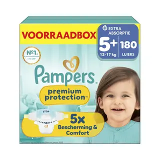 Pampers Premium Protection Maat 5+ - 180 Luiers - 12kg-17kg - Voorraadbox