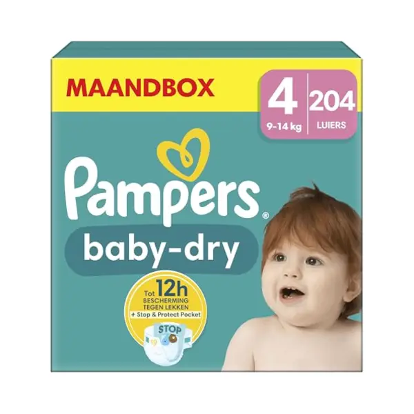 Pampers Baby Dry Gr. 4 Maxi 9-14kg Windeln, 204 Stück , Monatsbox thumbnail