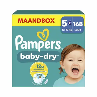 Pampers Baby Dry Gr. 5+ Junior Plus 12-17kg Windeln, 168 Stück, Monatsbox