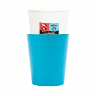 Givi Italia Feestbekers Met Hoesjes - 8x - Turquoise Blauw - Papier - 250ml - Kinderfeestje - Kartonnen Bekertjes