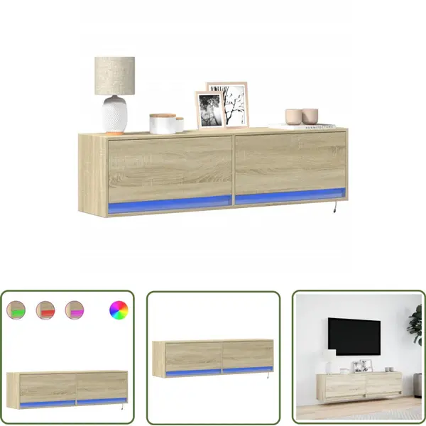 VidaXL Tv Kast - Tv Meubel - Tv-wandmeubel Met Led-verlichting 140x31x38 Cm Sonoma Eiken - Salontafel - Led Verlichting - Houten Tv Stand thumbnail