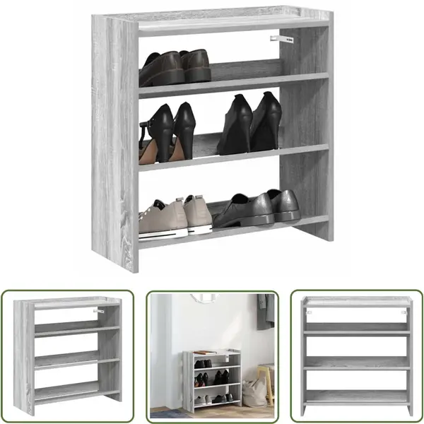VidaXL Houten Schoenenkast - Schoenenrek - Schoenenrek 60x25x62 Cm Bewerkt Hout Grijs Sonoma Eikenkleurig - Entree Kast - Gang Kast - thumbnail