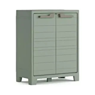 Keter Planet Außenlagerschrank Niedrig - 1 Regal - 44x80x100cm - Hellgrau/Schwarz