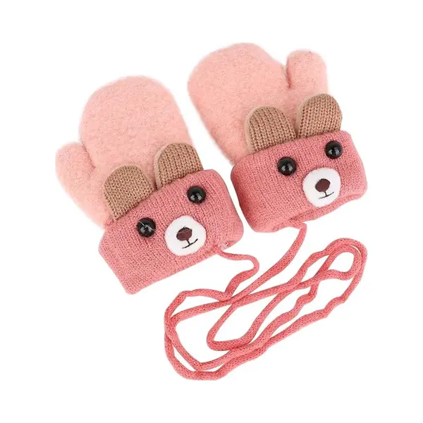 Schattige Wanten Voor Baby's En Peuters - Geschikt Voor Zowel Jongens Als Meisjes - Warm Voor De Winter - Trekkoord - Fleece Voering - 12*7cm -Roze thumbnail