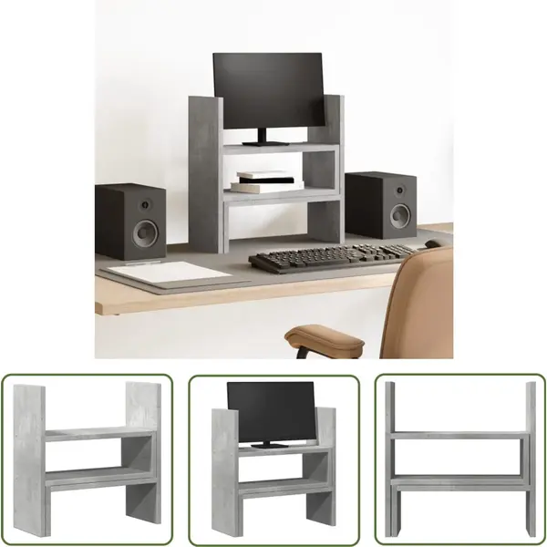 VidaXL Houten Bureau Organizer - Bureau Organizer - Bureau Organiser 40x17x41 Cm Bewerkt Hout Betongrijs - Betonnen Bureau Organizer - Bureaublad thumbnail