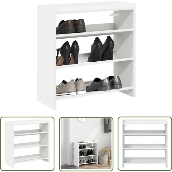VidaXL Houten Schoenenrek - Schoenenrek - Schoenenrek 60x25x62 Cm Bewerkt Hout Wit - Wit Schoenenrek - Schoenenopbergers - Entree Furniture thumbnail
