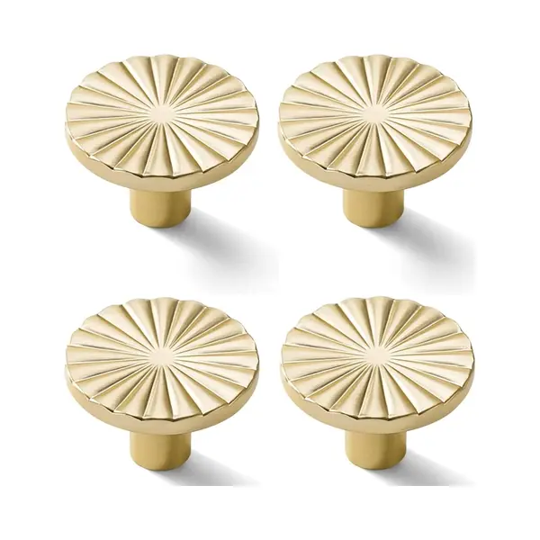4 Geborstelde Gouden Kastknoppen - 37×37×22mm - Messing Platte Ladegrepen - Handgrepen Voor Keukens, Kasten, Badkamers, Dressoirs, Kasten - Goud thumbnail