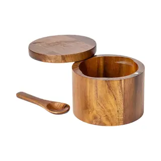 Houten Zoutvaatje Met Draaideksel - Acaciahout Kruidenpotje Voor Keuken - Stevige Opbergdoos Voor Zout, Peper En Specerijen - 9x9x7 Cm (1 Stuk)