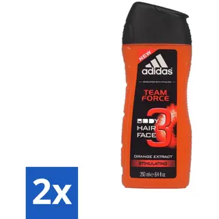 Adidas - 3-in-1 Douchegel - Team Force - Sinaasappel Extract - Stimulating - 250 Ml - Voordeelverpakking - 2 Stuks
