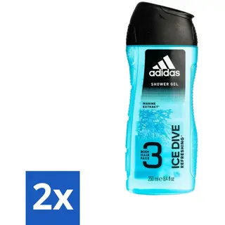 Adidas - 3-in-1 Douchegel - Ice Dive Refreshing - Marine Extract - 250 Ml - Voordeelverpakking - 2 Stuks