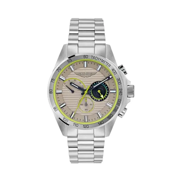 Aston Martin Herren Armbanduhr Aml Thrill Chronograph Silber Mit Edelstahlarmband, Quarzuhrwerk, Mineral Glas, 10 Bar, Gehäusedurchmesser, 44 Mm, 10 thumbnail