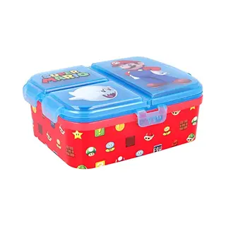 stor Nintendo Super Mario Kinderlunchbox – Broodtrommel Met 4 Vakken Voor Kinderen Vanaf 4 Jaar - Vaatwasserbestendig & Bpa-vrij - Rood/Blauw