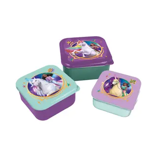 stor Unicorn Academy 3-in-1 Snackdoosjes - 3 Formaten - Vierkant - Sluit Goed Af - Lunchboxen Voor Kinderen - Los Deksel - Geschikt Voor Koekjes, Fruit En