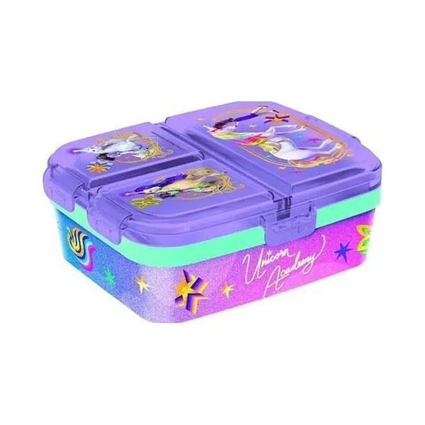 stor Unicorn Academy Kinderlunchbox – Broodtrommel Met 4 Vakken Voor Kinderen Vanaf 4 Jaar - Vaatwasserbestendig & Bpa-vrij - Paars thumbnail