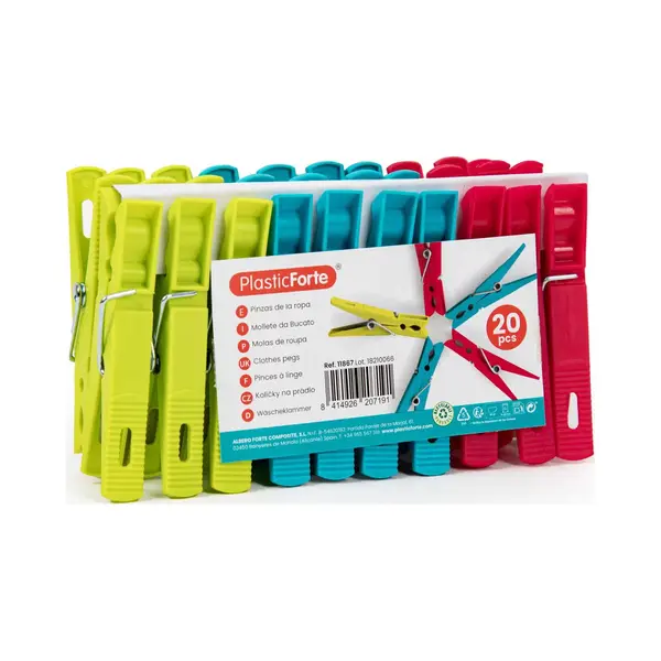 Plasticforte Wasknijpers - 20x Stuks - Felle Kleuren Mix - Kunststof - 7 Cm - Was Ophangen thumbnail