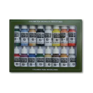 Vallejo 70.140 acrielverf 17 ml Zwart, Blauw, Bruin, Vlees, Goud, Groen, Oranje, Paars, Rood, Zilver, Wit, Geel Fles
