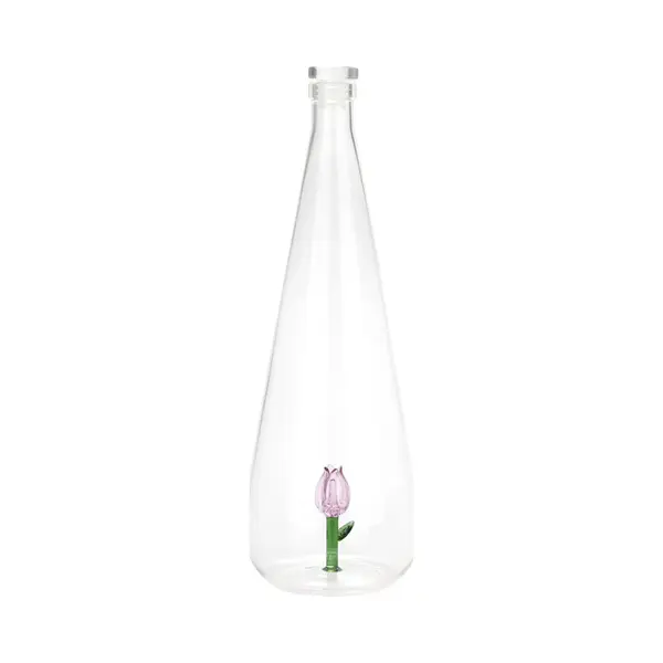 Balvi Waterfles Tulp 1L - Karaf Roze - Handgemaakt Borosilicaatglas thumbnail