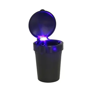 Auto Asbak Met Led Lamp Verlichting En Klepje - Zwart - 11 X 8 Cm