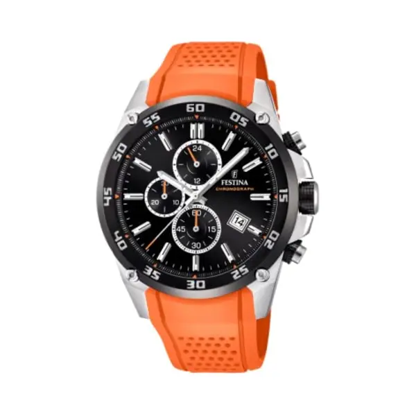 Festina 'The Originals Collection' Men's Quartz Watch With Black Dial Chronograph Display And Orange Rubber Strap F20330/4 thumbnail