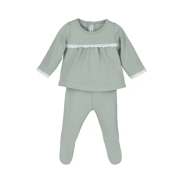 Calamaro baby Calamaro - Unisex - Newborn Baby Setje Met Kanten Randje - Mintgroen - Maat 56/62 thumbnail