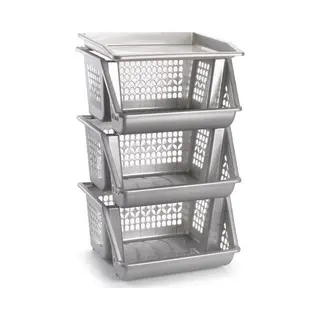 Plasticforte Opbergkrat - Zilver - 3 Vakken - 62 Cm - Stapelkratten - Stapelbare Manden