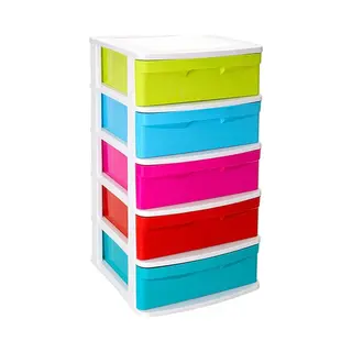 Plasticforte Ladeblok Met 5x Lades - Multi Kleuren - L40 X B39 X H81 Cm - Grote Lades Van 24 Liter
