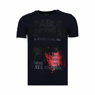 Local Fanatic Pablo Escobar Narcos - Rhinestone T-shirt - Blauw