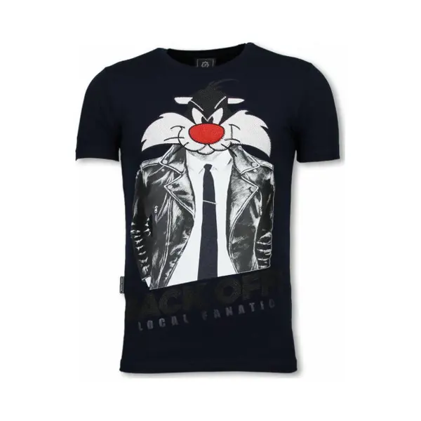 Local Fanatic Pussy Cat - Rhinestone T-shirt - Blauw thumbnail