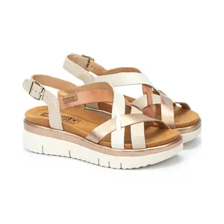 Pikolinos Palma Cross White Tan Womens Wedge Sandals W4N0650C1-807 In A Plain Leather In Size 42