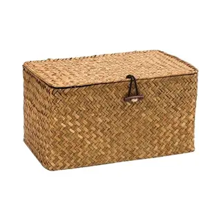 Opbergbox - Opbergdoos - Voorraaddoos - Opbergmand - Organizer - Sorteerdoos - Met Knoop - Met Deksel - Rotan - 26*16*10CM