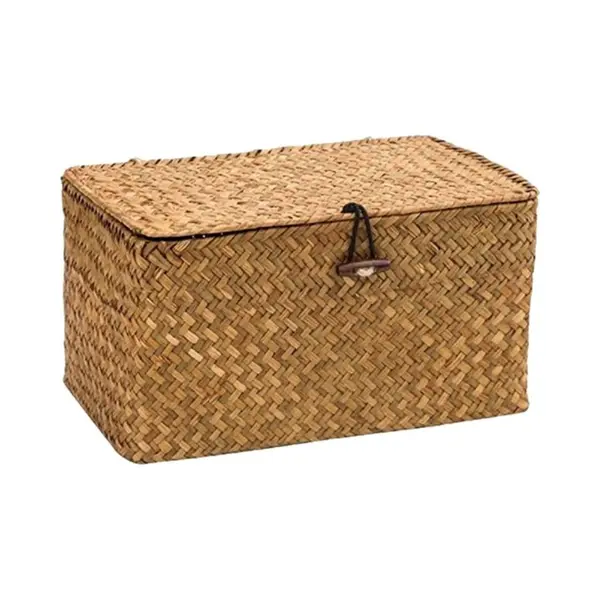 Opbergbox - Opbergdoos - Voorraaddoos - Opbergmand - Organizer - Sorteerdoos - Met Knoop - Met Deksel - Rotan - 26*16*10CM thumbnail